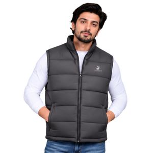 Charcoal Grey <b>Mens</b> Puffer Vest Sleeveless Quilted <b>Winter</b> Gilet Full Zip Stand Collar Warm Padded Casual Outdoor Waistcoat <b>Wear</b> - Product Image 1