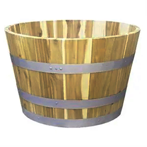 Rustic <b>Wooden</b> Bucket Barrel Flower Pot Outdoor Garden Large <b>Wooden</b> Barrel Planter Solid Wood Barrel Flower Tub <b>Decorative</b> Pot - Product Image 1