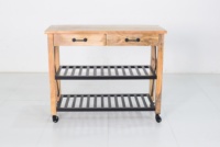 Chariot de cuisine industriel en bois de manguier massif avec étagères métalliques et roulettes – Design moderne, écologique et durable
