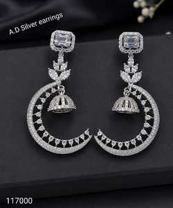 Fashionable High Quality Traditional Ethnic Alloy <b>Silver</b> Plated Stone Pearl Chandelier <b>Earrings</b> Women's Third Party Certified Gi - Product Image 3