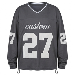 Custom American Football oversized Jersey Long Sleeve <b>Men</b> Youth Team Sportswear Breathable Polyester Mesh custom Name Number - Product Image 1