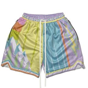 Shorts de sport pour homme en polyester/coton, taille mi-haute, avec cordon de serrage, écologiques, couleur unie, poches zippées, gris, noir - Product Image 6