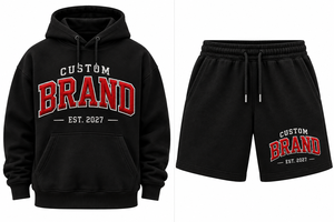 Custom Letter Embroidered <b>Men</b> Hoodie and <b>Shorts</b> Set <b>Black</b> Pullover Sweatshirt Jogger Outfit Casual Wear <b>Men</b> Hoodie & <b>Short</b> Set - Product Image 4
