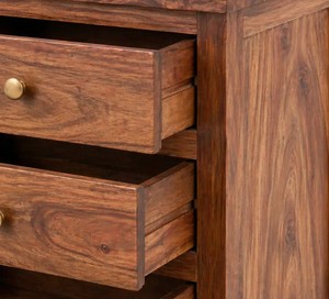 Solid <b>Wood</b> 3-Drawer Nightstand | <b>Rustic</b> Farmhouse Bedside <b>Table</b> | Dark Walnut Finish Bedroom Storage Furniture - Product Image 4
