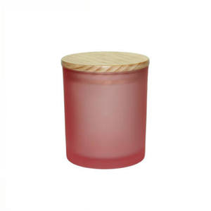 Frosted <b>Red</b> Glass Votive Holder <b>Candle</b> Jar with Wooden Lid Handmade Round Cylinder Home Decoration Heat Resistant - Product Image 1