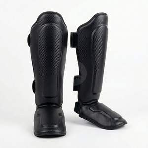 Espinilleras Profesionales de Cuero Vacuno Negro PU para Invierno, para Boxeo, Muay Thai, MMA, Kickboxing, Entrenamiento, Sparring, Triple Capa Acolchada - Product Image 1