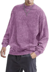 Sudadera de cuello redondo morada extragrande para hombre, manga regular, estilo pullover de felpa francesa lavada, color liso, estilo otoñal - Product Image 3