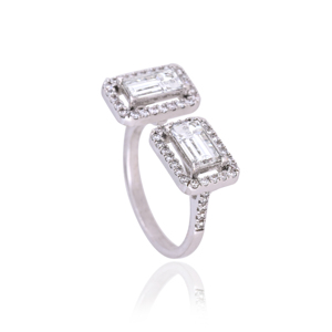 Anillo de Diamantes en Oro Blanco, Elegante Anillo con Halo de Diamantes Cultivados en Laboratorio con Corte Esmeralda, Joyería Fina de Lujo, Anillo de Compromiso y Boda - Product Image 6
