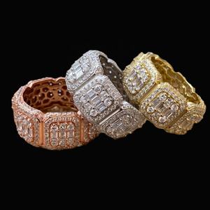 Anillo de Hip Hop de lujo de Plata de Ley 925 para mujer, anillos de banda de diamantes de oro blanco de 14K personalizados, piedra principal de moissanita - Product Image 1