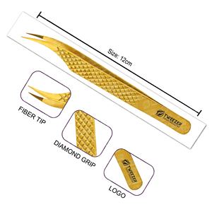 Pinzas de extensión de pestañas semicurvadas antiestáticas no corrosivas con agarre de diamante, herramienta de belleza de acero inoxidable puntiaguda - Product Image 5