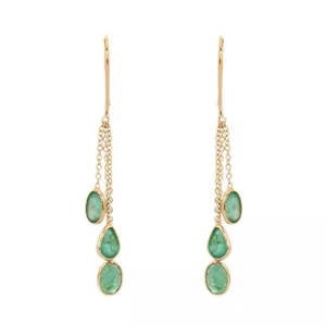 18K Multi Layered Emerald <b>Dangle</b> <b>Earrings</b> with <b>Diamond</b> Pearl & Natural Stone Accents - Product Image 3