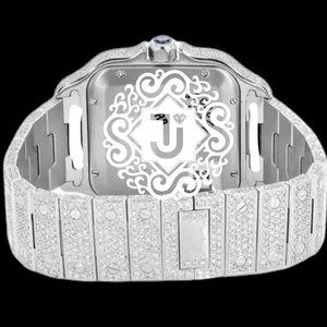 Reloj de pulsera de lujo para hombre con esfera analógica plateada, cuarzo, diamantes de moissanita VVS y diseño cuadrado con incrustaciones de circonitas blancas. - Product Image 3