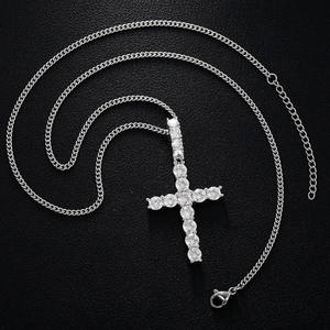 Large Inventory Christian Jewelry Hip Hop <b>Solid</b> <b>Gold</b> Plated 925 Sterling Silver VVS Moissanite Cross <b>Pendant</b> Necklace - Product Image 4