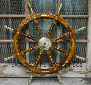 36 Inch Wooden <b>Ship</b> <b>Wheel</b> Wall Decor Brass Anchor Nautical Steering <b>Wheel</b> Marine Theme Home Decor - Product Image 2
