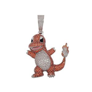 Rhodium Plated Brass Cartoon Dragon Pendant Necklace Zircon Inlay Hip Hop <b>Charm</b> Jewelry for Party Gift - Product Image 1