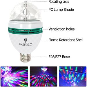 Paquete de 2 Bombillas LED RGB Giratorias de Color E26/E27, Luces de Discoteca para Fiestas, Luces Estroboscópicas de Colores para Iluminación de Fiestas - Product Image 6