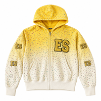 OEM Automne 500gsm Streetwear personnalisé en molleton bouclette avec applique en strass, effet délavé soleil, délavé à l'acide, logo brodé surdimensionné, coupe courte zippée