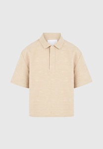 Chemise Homme Beige à Manches Courtes en Coton Tissé Uni Décontractée Respirante Coupe Classique Motif Œil de Faucon Logo Personnalisé Durable - Product Image 3