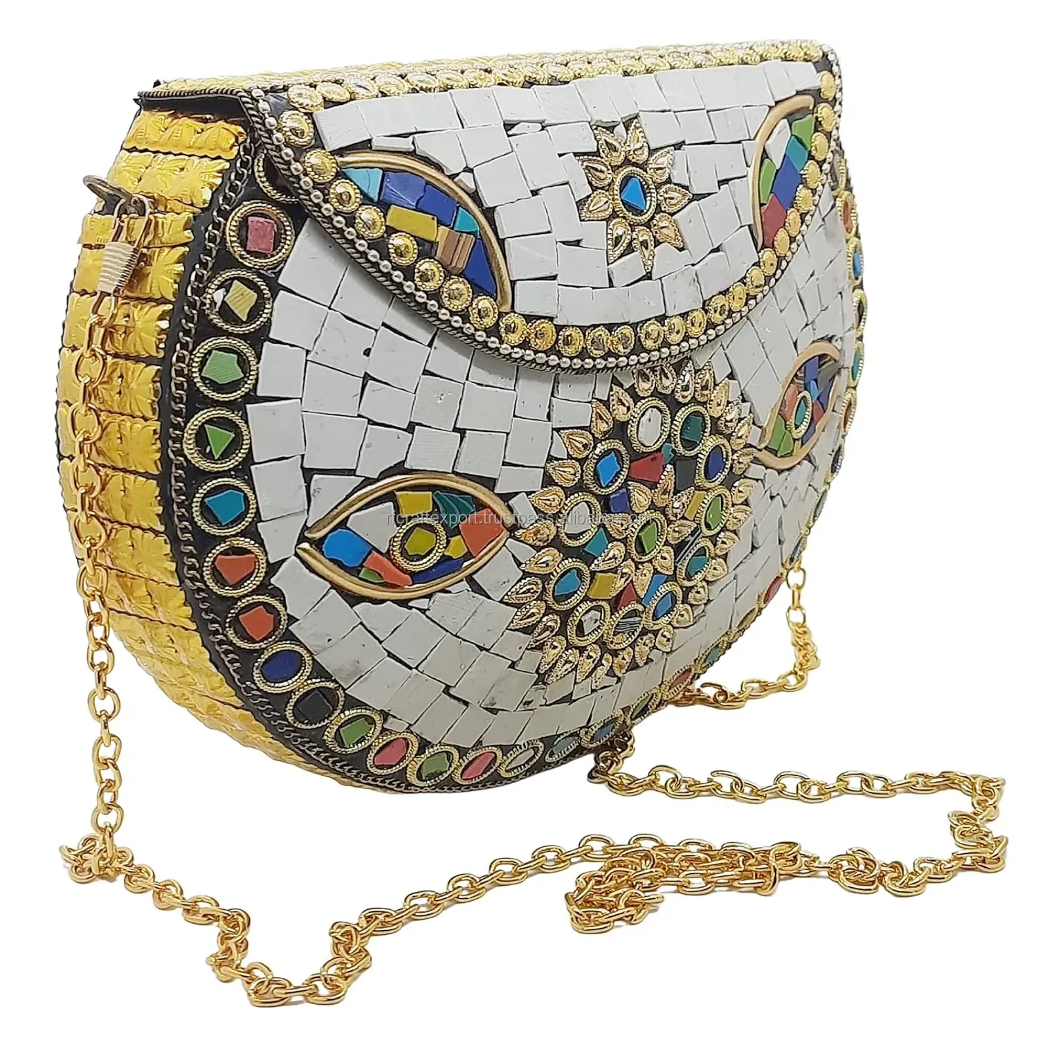 Bolsa artesanal mosaico multicolorida feita de telhas MOP-presente dos namorados para ela-Handmade estilo boêmio tamanho grande resistente b