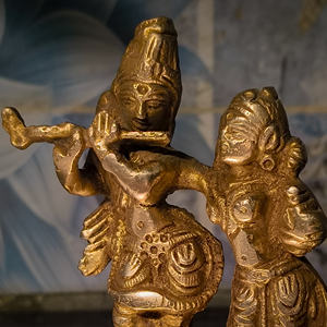 Statue artisanale en laiton de Radha Krishna, sculpture dorée en bronze, figurine pour la décoration de la maison ou du temple, cadeau spirituel, collection - Product Image 3
