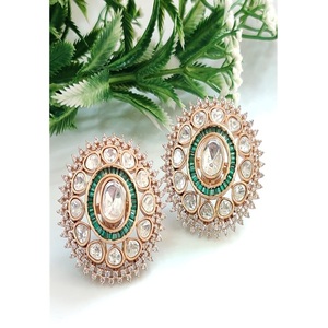 Exclusive Premium Quality Brass Gold Plated Moissanite <b>Stud</b> <b>Earring</b> for Women Girls Trendy Party Wear Collection - Product Image 1