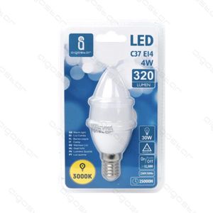 Lampadina LED C37 E14 4W 3000K Bianco Caldo 320Lm 25000H Lunga Durata a Risparmio Energetico - Product Image 1