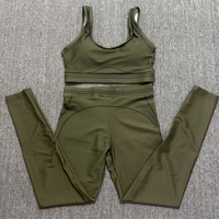 Ensemble de yoga 2 pièces pour femme, rose uni, avec leggings taille haute et brassière de sport dos nageur, coutures contrastées, sans couture, en Spandex et Nylon
