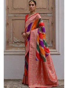 KV <b>Red</b> Woven Kanjivaram Soft Silk Handloom Designer Saree With Unstitched <b>Blouse</b> - Product Image 6