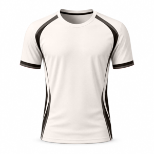 Maillot de football pour homme, blanc et noir, à blocs de couleur, manches courtes, col rond, en polyester respirant, coupe athlétique - Product Image 2