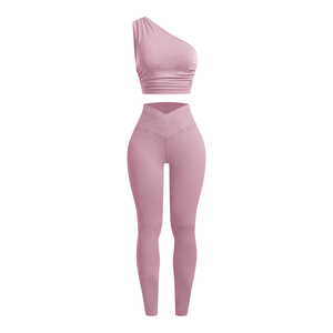 Custom Logo 2 Piece Gym Fitness Clothing <b>Workout</b> Activewear Set Seamless High Waist <b>Leggings</b> and Sports Bra Ribbed Yoga Set - Product Image 4