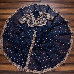 Indian Premium Georgette Embroidery Butti Work Traditional Saree Elegant Festival Wear Bridal Wedding Outfit Casual Women Quick - Product Image 2
