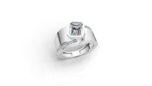 Bague de fiançailles de luxe Aarinya pour homme, en or 14 carats, sertie de diamants de laboratoire, taille émeraude, pierres latérales taille princesse, certifiée IGI, pavée - Product Image 6