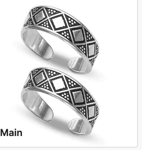 Adjustable 925 Silver Geometric Pattern Vintage <b>Toe</b> <b>Rings</b> Unisex Everyday Wear - Product Image 3