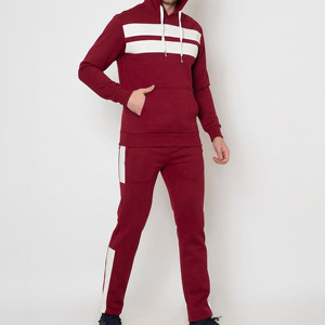 Ensemble de survêtement à capuche pour homme, couleur bordeaux, sweat-shirt et pantalon de jogging en coton, couleur unie, vêtements décontractés, vêtements de sport - Product Image 3