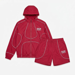 Custom Logo <b>Mens</b> 2 Piece Nylon Windbreaker Set Reflective Piping Hooded <b>Jacket</b> and Shorts <b>Summer</b> Streetwear Tracksuit - Product Image 1