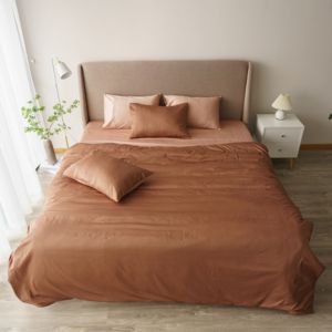 Parure de lit en coton 300TC, tissée en satin de coton, style moderne, couleur unie, teinte unie, 4 pièces : taie d'oreiller, housse de couette, drap-housse - Product Image 1