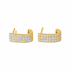 Multi Triple Row Diamond Heggie <b>Stud</b> <b>Earrings</b> 925 Sterling Silver 10K 14K Solid Gold Round Lab Grown Diamond <b>Fine</b> <b>Stud</b> Jewelry - Product Image 2