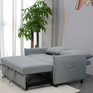 Modern Light Blue 3-in-1 <b>Sleeper</b> <b>Sofa</b> Couch Bed Convertible Loveseat Pull Out Futon with 2 Side Pillows - Product Image 3