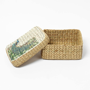 Habere India <b>Rectangular</b> Storage <b>Basket</b> with Lid Beige 24x18x11 cm Jute Seagrass Bamboo Organizer Box for Home Wardrobe Storage - Product Image 3