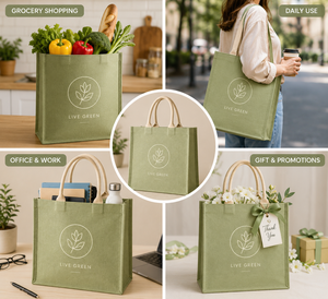 Sac fourre-tout en jute laminé avec fermeture à bouton, poignée en corde de coton, réutilisable, sac de shopping, sac cadeau personnalisé avec logo, marque AMANI - Product Image 4