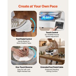 Tornamesa de Aluminio de 11 Pulgadas, 450W, Eléctrica, de Sobremesa, para Cerámica, para Adultos, 30-300 RPM Ajustables - Product Image 4