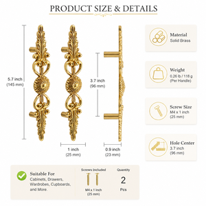 Luxury Antique Solid Brass Cabinet Handle Vintage Floral Furniture Pull Decorative Wardrobe Door Handle Drawer Knob Hardware - Product Image 6