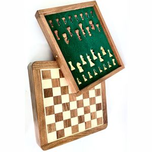 Jeu d'échecs portable magnétique pliable en bois 2-en-1 avec rangements intégrés, pièces de style Staunton classique, coffret cadeau - Product Image 1