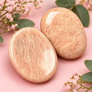 Pierre de méditation ovale en pierre de lune pêche naturelle polie, pierre de guérison, cadeau - Product Image 4