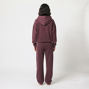 Conjunto Deportivo de Moda Urbana para Mujer, Venta al por Mayor, Color Sólido Personalizado, Lavado Ácido, Sudadera de Algodón de Dos Piezas, Logotipo Personalizado, Hombros Caídos - Product Image 4