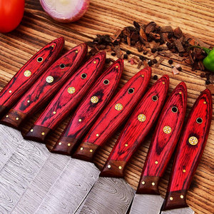 Damascus Steel Chef Knife Set with Leather Cover Multi Purpose <b>Kitchen</b> Knife Collection for Daily Cooking and Meal Preparation - Product Image 3