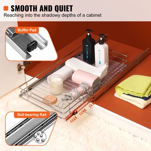 Tiroirs coulissants robustes en acier 12,5 po (largeur) x 16,5 po (profondeur) x 3,5 po (hauteur) pour armoire, étagères de garde-manger, chambre et rangement alimentaire - Product Image 2
