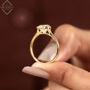 Anillo de Diamantes con Bisel en Forma de Corazón Romántico, Oro Amarillo, Joyería de Compromiso Solitario para Mujer, Regalo de Aniversario de Bodas - Product Image 2