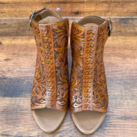 Nouvelles Sandales Compensées et à Talons Hauts en Cuir Véritable Ciselé Main pour Femme, Style Western, Chaussures de Soirée, de Mariage et de Bal
