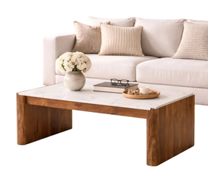 Mesa de Centro Moderna y Duradera con Marco de Madera de Mango y Tapa de Mármol con Vetas Naturales, Mueble para Sala de Estar - Product Image 6